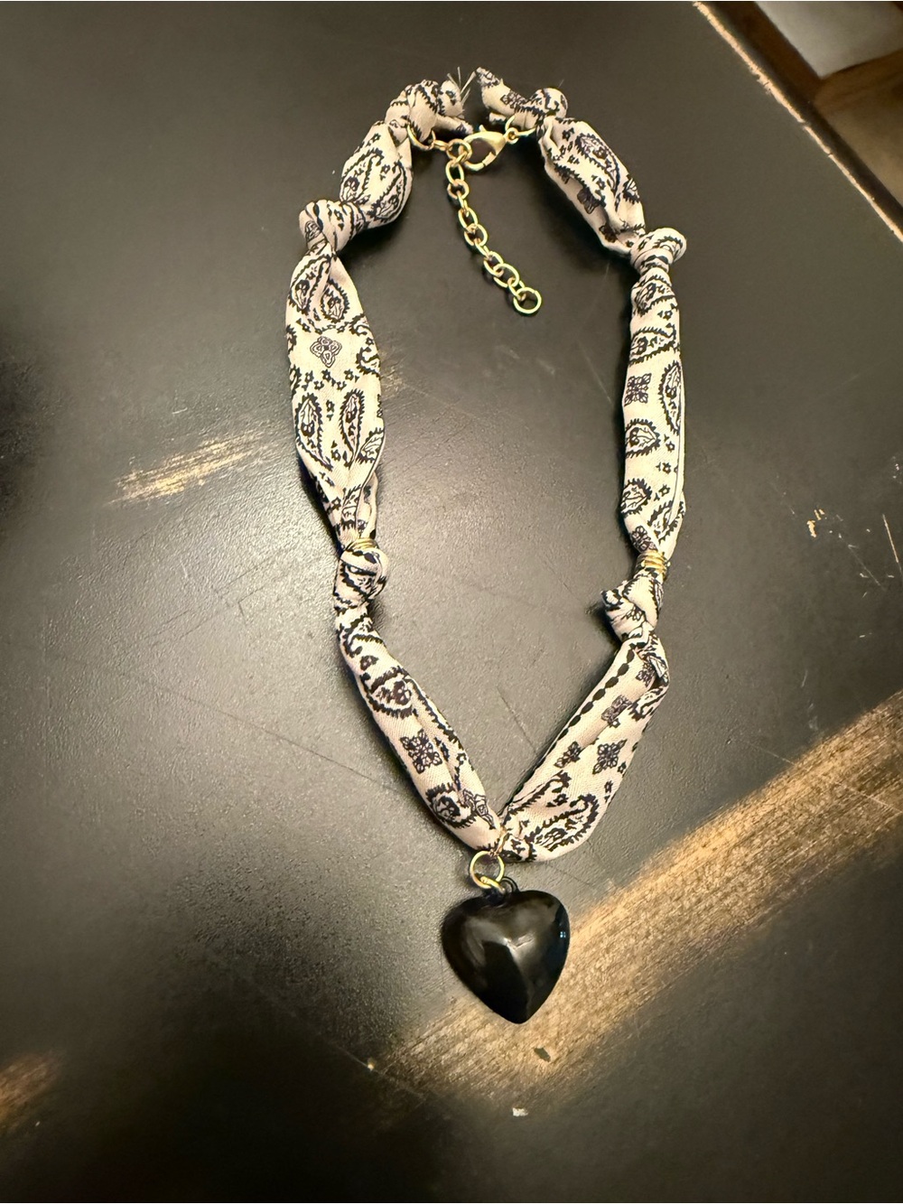 Bandana Necklace with Black Heart Charm